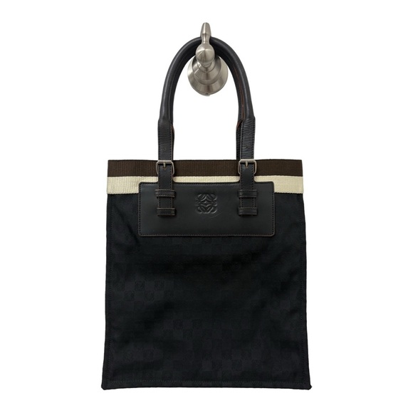 Loewe Handbags - Loewe A4 Canvas Anagram Tote Bag Black Brown Cream